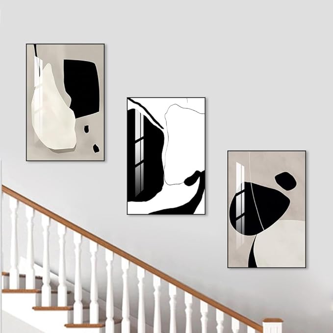 Abstract Wall Art Prints, Framed Wall Art for Living Room, Bedroom, Dining Room, Nursery, Office, Kitchen, Bathroom (White, 16"X 24" X 3 panel)