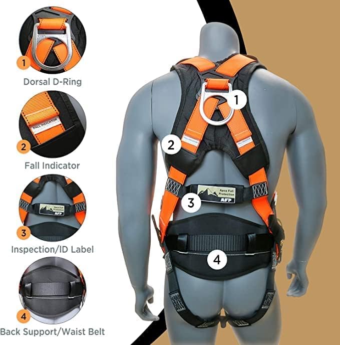AFP Demon Comfortable Fall Protection Harness Kit – OSHA/ANSI PPE Full Body Safety Harness for Construction Work