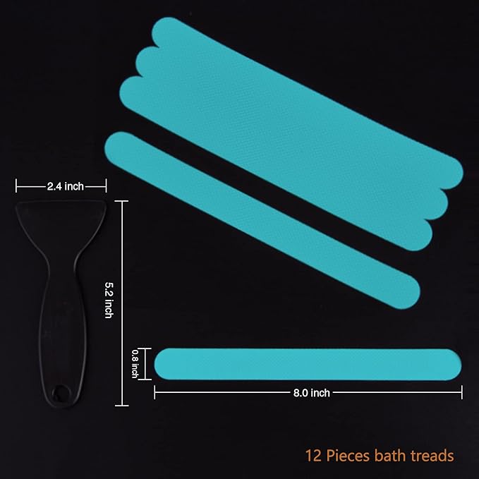 Non-Slip Bathtub Stickers Safety Bathroom Tubs Showers Treads Adhesive Decals Scraper (Blue)