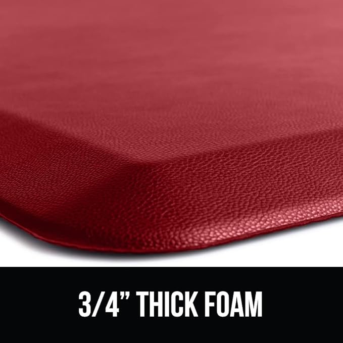 GORILLA GRIP Comfortable Cushioned Kitchen Mats for Floor, 48x20, Waterproof and Stain Resistant Soft Top, 3/4 Inch Thick Ergonomic Standing Desk Anti Fatigue Mat, Foam Supports Ankles and Feet, Red
