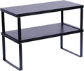 Sben Cabinet Organizer Shelf, Set of 2 Kitchen Counter Shelves, Kitchen Storage, Spice Rack, Stackable, Expandable, Metal and Engineered Wood, Ink Black and Charcoal Black