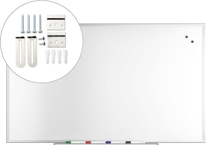 Staples TRU RED Magnetic Dry Erase Whiteboard, 5 x 3 Feet, 4 Multicolor Markers, Satin Finish Aluminum Frame for Home, Office, School, White