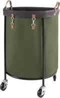 StorageWorks 170L Rolling Laundry Basket, Clothes Hamper with Wheels, Round Clothing Cart with Steel Frame and Removable Bag, 4 Casters and 2 Brakes, Green, 1-Pack