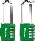 2 Pack disecu 2.6 Inch Long Shackle Combination Lock, 4 Digit Outdoor Waterproof Padlock for School Gym Locker, Sports Locker, Storage Unit, Gate, Fence, Toolbox, Cabinet (Green)