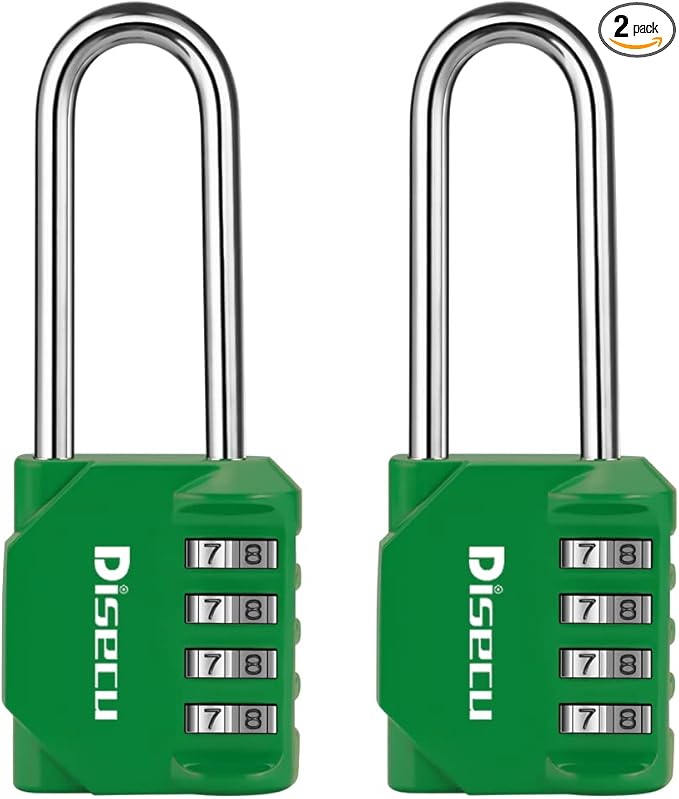 2 Pack disecu 2.6 Inch Long Shackle Combination Lock, 4 Digit Outdoor Waterproof Padlock for School Gym Locker, Sports Locker, Storage Unit, Gate, Fence, Toolbox, Cabinet (Green)