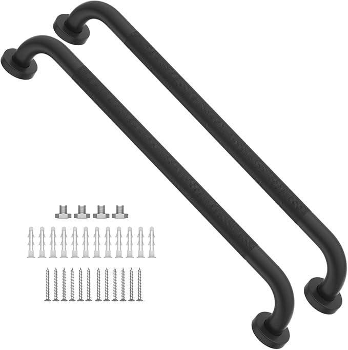 2 Pack 24 Inch Anti Slip Shower Grab Bar Oil Rubbed Black 1.25" Diameter,Munzong Bathroom Grab Bar, Knurled Bathroom Balance Bar,Safety Hand Rail Support Handicap Elderly Senior Assist Bath Handle