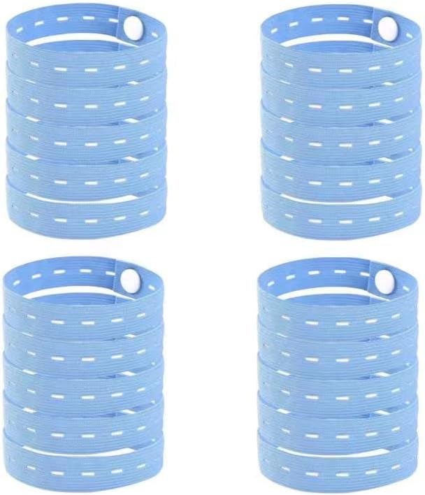Bed Sheet Organizer Bands 20Pcs Elastic Band with Buttonholes, Stretchable Connectable, Roll-up Adjustable Clothing Storage Strap with Button, Luggage Space Saver, Drawer & Closet Organizer, Blue