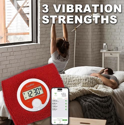 Coolfire - Vibrating Alarm Clock Sweatband, Silent Wake Yourself Up Wristband Vibrating Alarm Watch for Couples, Students, Easy to Set on User-Friendly App, Hearing Impaired, USB Chargeable (RED)