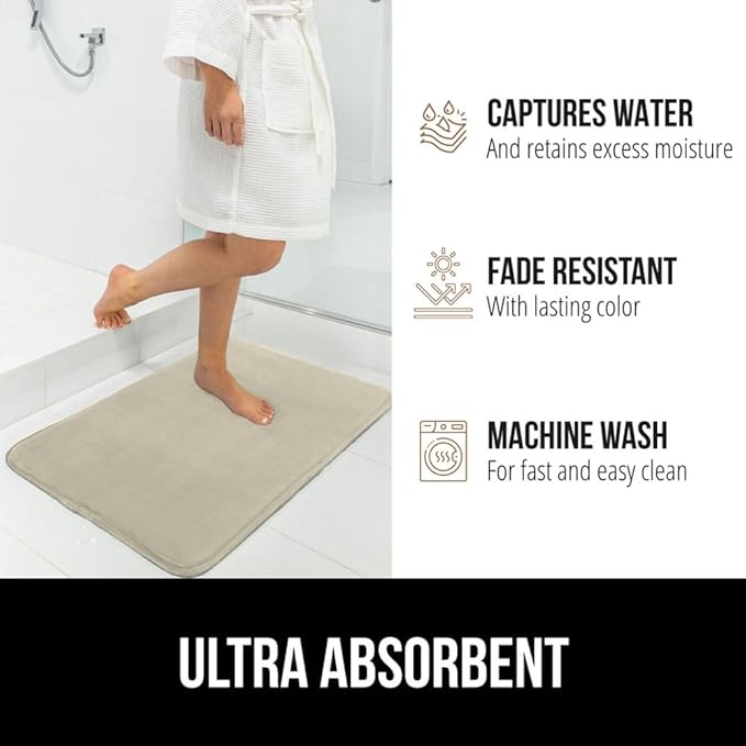 GORILLA GRIP Memory Foam Bath Rugs, Soft Absorbent Velvet Bathroom Mats, Durable Dots on Underside, Machine Washable Bathmat, Carpet Rug Room Decor for Shower Floor, 42x24 Mat, Champagne