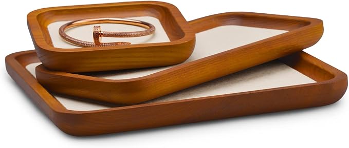 Oirlv Solid Wood Jewelry Display Tray Small Jewelry Tray Rings Earrings Bracelets Necklace Holder Organizer(Small, Creamy-white)