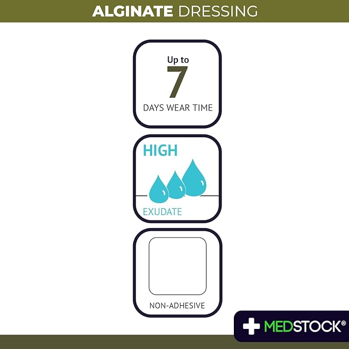 MEDSTOCK Alginate Dressing, 4"x4" (Pack of 10), Highly Absorbent Non-Woven Wound Care, Gel Formation for Optimal Healing Environment, Made with 100% Calcium Alginate Fibres