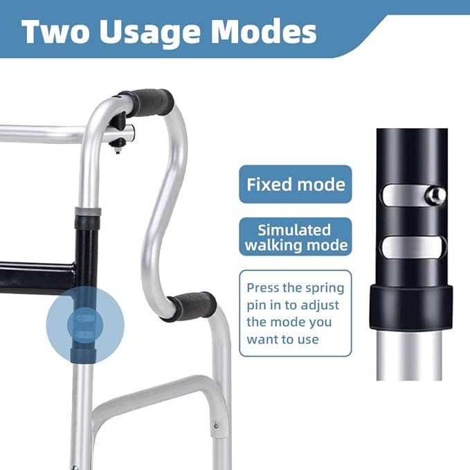 300LBS Lightweight Folding Walker with Seat,Storage Bag,Adjust Height (5'-6'5"), 2-in-1 Fixed/Cross Modes, Stable Aluminum Mobility Aid for Seniors, Post-Surgery Patients & Mobility-Impaired