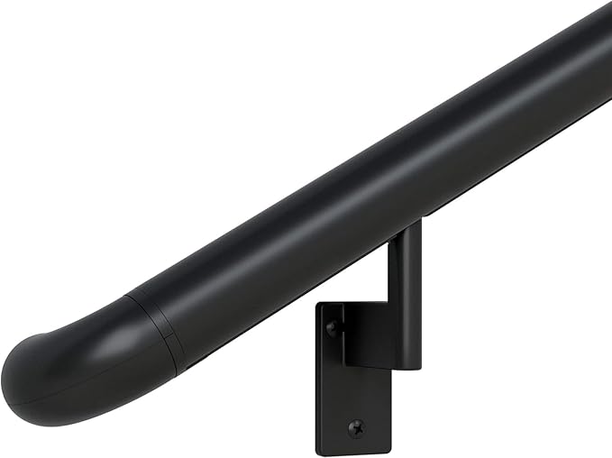 Promenaid 15ft ADA Handrail Kit - Black - Complete Indoor/Outdoor Handrail for Stairs - 1.6" Round Anodized Aluminum Railing with 7 Satin Black Painted Pivoting Brackets & ADA Wall Returns