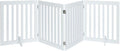 unipaws 24”H Free Standing Pet Gate for Dog Cat, Wooden Gates for Doorway, Stairs, Step Over Foldable Pet Fence for The House, Expandable Dog Barrier, Indoor Use, White