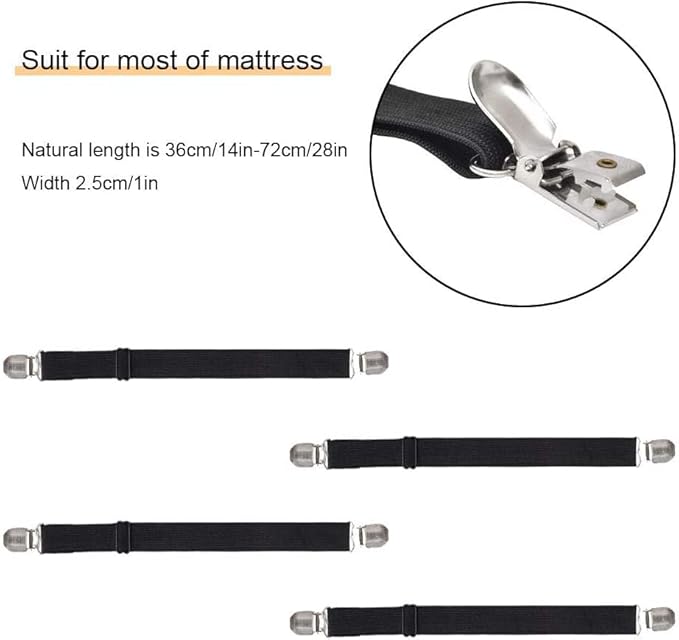4Pcs Adjustable Crisscross Fitted Sheet Band Straps Grippers Suspenders (4pcs-Black)