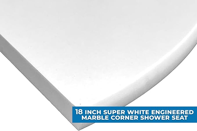 18" Super White Engineered Marble Corner Shower Seat – Floating or Solid Mount Bathroom Bench, Wall Mounted Shelf & Caddy for Showers, Classic Flatback Design
