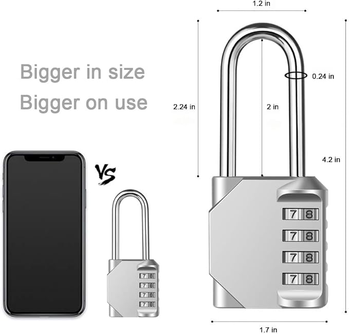 2 Pack disecu 2.2 Inch Long Shackle Combination Lock, 4 Digit Outdoor Waterproof Padlock for School Locker, Gym Locker, Storage Unit, Gate, Fence, Toolbox, Cabinet (Silver)