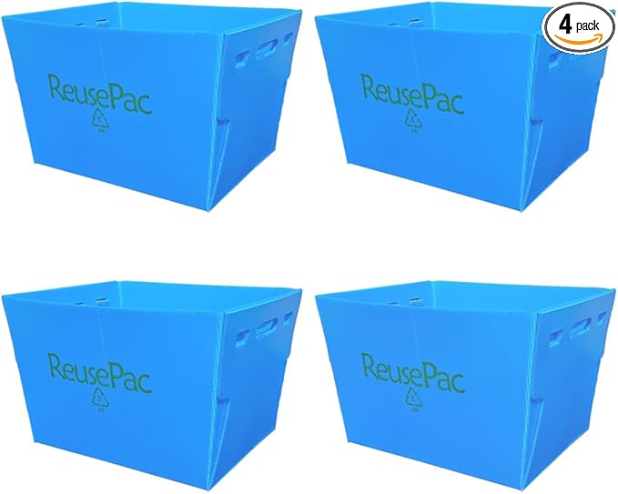 Postal Mail Tote Nestable Box, Storage Bin, Container, Basket, Organizer for Home and Business, Corrugated Plastic, Lightweight, Heavy Duty, Foldable,10 Gal (Sky Blue 4 Pack)