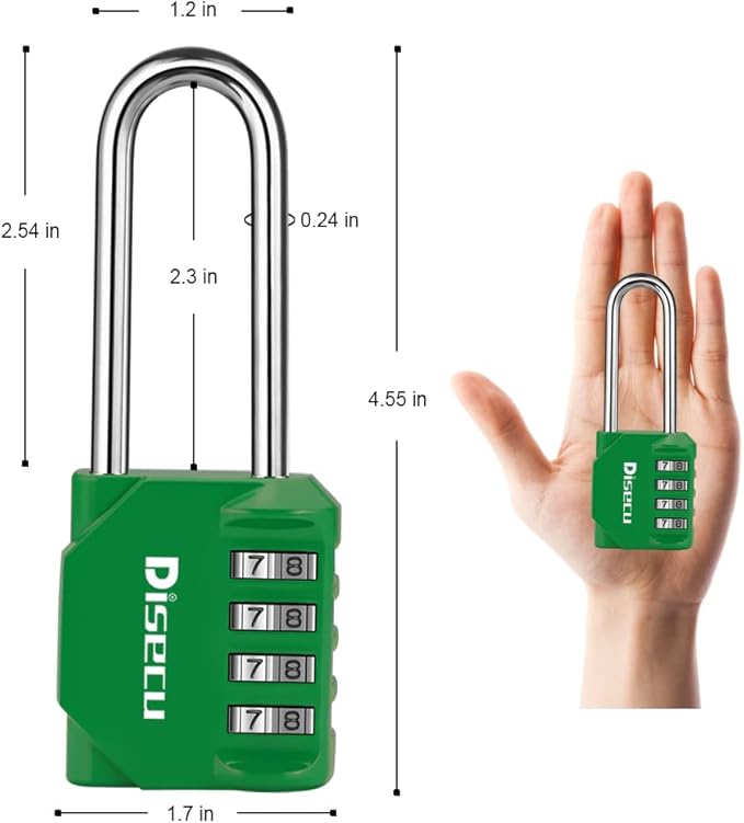 2 Pack disecu 2.6 Inch Long Shackle Combination Lock, 4 Digit Outdoor Waterproof Padlock for School Gym Locker, Sports Locker, Storage Unit, Gate, Fence, Toolbox, Cabinet (Green)
