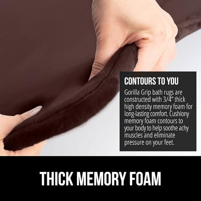 GORILLA GRIP Memory Foam Bath Mat, Soft Absorbent Velvet Bathroom Mats, Durable Dots on Underside, Machine Washable Bathmat, Carpet Rug Room Decor for Shower Tub Floor RV, 24x17 Rugs, Brown
