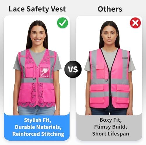 Lace-Mesh Safety Vest for Women & Men - Breathable, High Visibility Vest with Zipper & ANSI Class 2 Reflective Strips