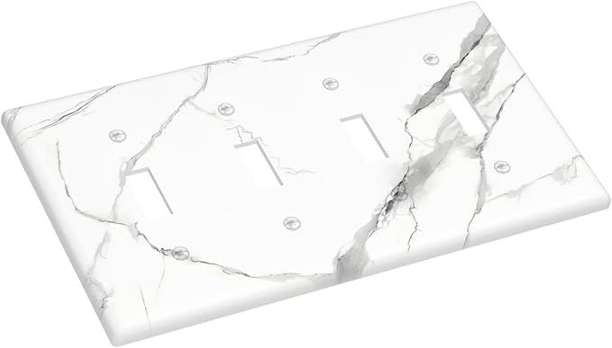 White Marble Abstract Luxurious Print Light Switch Covers Quad Toggle Electrical Faceplate 4 Gang Wall Plate Decorative Switch Plates Cover for Bathroom Kitchen Home Decor