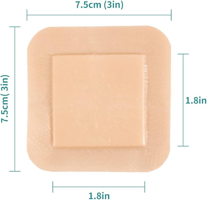 Dimora Silicone Foam Dressing with Border Adhesive 3"x3" Waterproof Wound Dressing First Aid Bandage for Wound Care 10 Pack