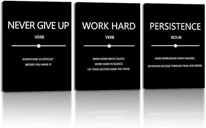 Unbruvo Inspirational Canvas Wall Art, Motivational Office Wall Decor, 3 Pieces Black Never Give Up Positive Quotes Wall Art for Workplace Living Room Bedroom(72''Wx 36''H)