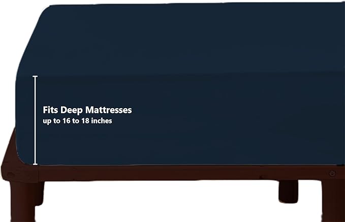 Top Split Queen Fitted Sheet Only for Adjustable beds, Split Down 34 inches from The Top, 600 Thread Count 100% Cotton Half Split Flex Head Fitted Sheet for Sleep Number Beds, Navy Blue