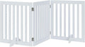 unipaws 24”H Free Standing Pet Gate for Dog Cat, Wooden Gates for Doorway, Stairs, Step Over Foldable Pet Fence for The House, Expandable Dog Barrier, Indoor Use, White