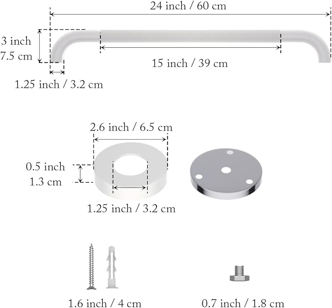 2 Pack 24 Inch Anti Slip Shower Grab Bar Oil Rubbed White 1.25" Diameter,Munzong Bathroom Grab Bar, Knurled Bathroom Balance Bar,Safety Hand Rail Support Handicap Elderly Senior Assist Bath Handle