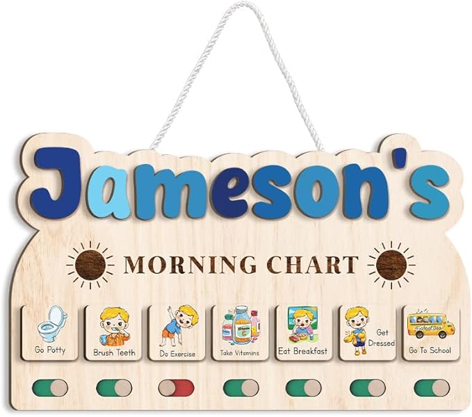 Morning Routine Chart, Morning Time Routine Chart, Kids Routine Chart, Wooden Daily Morning Routine Chart, Visual Schedule for Toddler Morning Routine