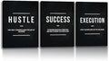 Unbruvo Hustle Success Execution Wall Art for Office, Inspirational Motivational Wall Decor, 3 Pieces Positive Quotes Canvas Wall Art for Entrepreneur Living Room Bedroom(36''Wx 16''H)