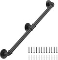 6FT Industrial Stair Railing Wall Mount Staircase Handrail φ1.3 Pipe Hand Rail for Steps Grab Bar Foot Rail Vintage Pipe Railing Black Deck Handrail for Outdoor Indoor Stairs Porch