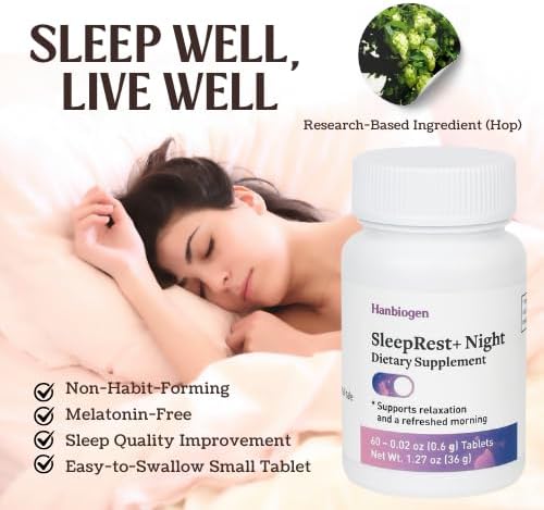 SleepRest+ Night - Adult Sleep Supplement with Hop Extract, Silk Peptide, Perilla Leaf Extract, L-Theanine & GABA - Fast-Acting, Non-Habit-Forming Formula (60 Tablets)