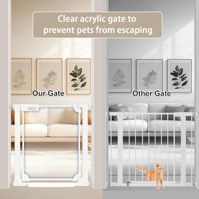WAOWAO Clear Baby Gate for Stairs Modern Design Acrylic Auto Close Pet Gate, 29.52-47.24" Wide Safety Baby Gate for Doorways,White Clear Dog Gates Indoor, Hallways,Kitchen