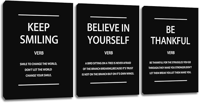 3 Piece Motivational Wall Art, Inspirational Quote for Office Decor, Framed Canvas Wall Decor for Classroom Home Living Room Bedroom(72" Wx36 H)
