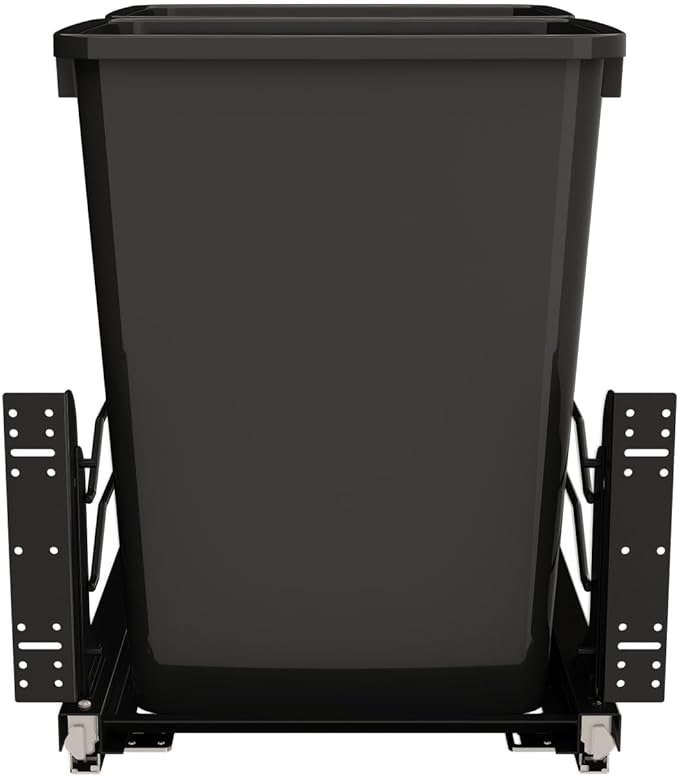 Rev-A-Shelf Double Pullout Trash Can for Under Kitchen Cabinets 35 Qt. 8.75 Gallon w/Soft-Close Slides for 18” Base Cabinets Black, 53WC-1835SCDM-218