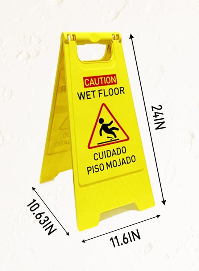 4-Pack Caution wet floor sign,24 in. (approx. 60 cm) Height,Bright Yellow Double-Sided Folding A-Shaped Frame Design, Bilingual Caution Message