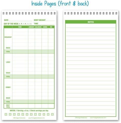 Portage Food Diet Journal - Notebook for Daily Food Intake with Template to Track Calories, a Diet Diary, Meal Tracker – 4 x 8 Inches, 70 Sheets, 140 Pages, (Pack of 3)
