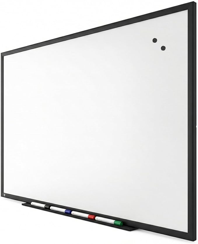 Staples TRU RED Magnetic Dry Erase Whiteboard, 4 x 3 Feet, 4 Multicolor Markers, Black Finish Aluminum Frame for Home, Office, School, White