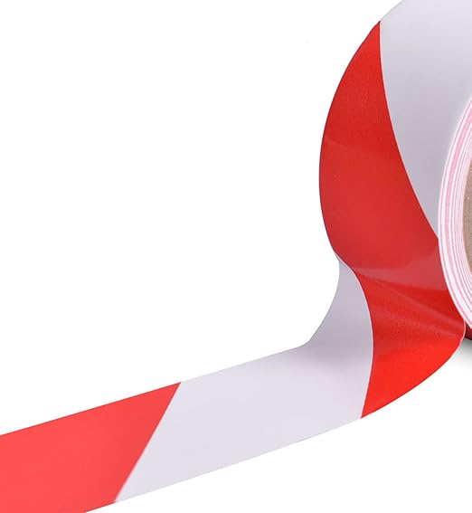 TAPEBEAR Hazard Caution Tape, 2inch x 150 Feet(50yds) Self Adhesive Warning Tape for Steps, High Visibility White&Red Tape for Halloween Outdoor Construction Warning, Crime Scene Barrier, Danger Zone