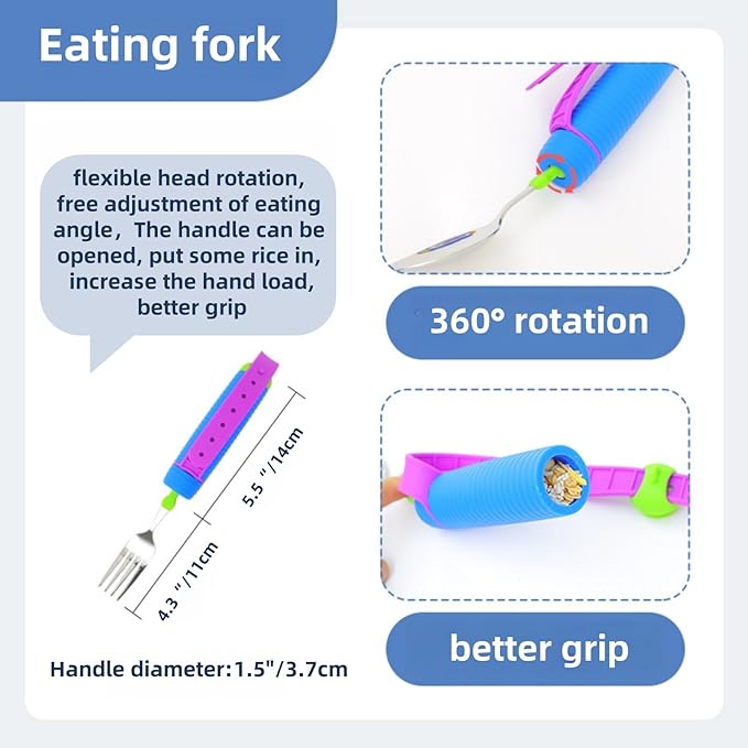 Auxiliary Tableware,Feeding/Elderly/Anti-shake Spoon,Fork, Fork and Spoon,Three-piece Set, yellow Handle Belt.