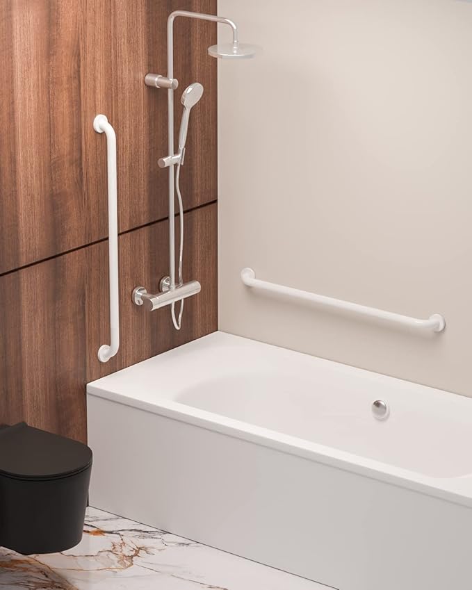 2 Pack 36 Inch Anti Slip Shower Grab Bar Oil Rubbed White 1.25" Diameter,Munzong Bathroom Grab Bar, Knurled Bathroom Balance Bar,Safety Hand Rail Support Handicap Elderly Senior Assist Bath Handle