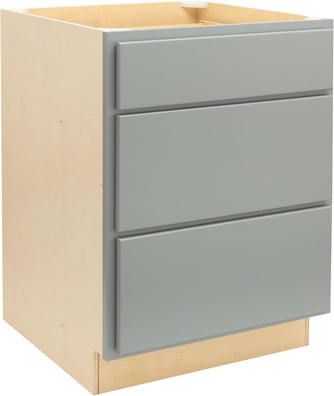 Quicklock RTA (Ready-to-Assemble) | Base Kitchen Cabinets - Shaker Style | Made in America (Magnetic Gray, 30" W x 34.5" H x 24" D 3 Drawer Pots and Pans)