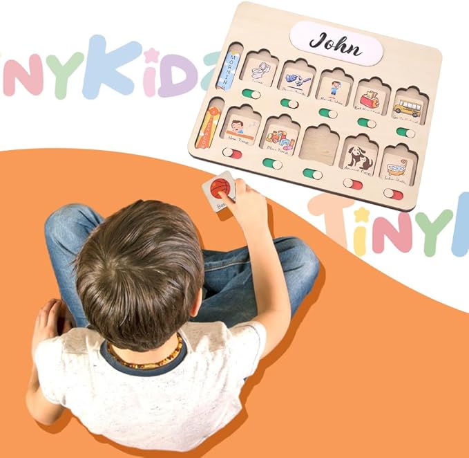 Wooden Kids Chore Routine Board, Toddler Visual Schedule, Home Responsibility Chart