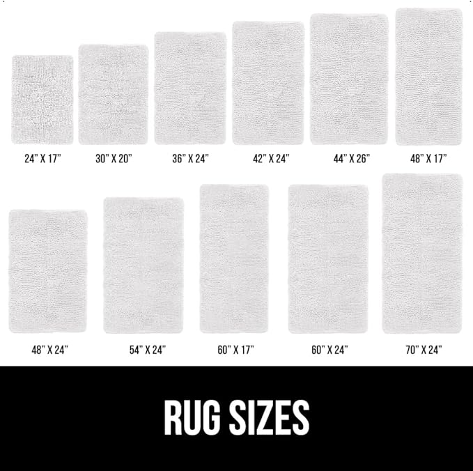 GORILLA GRIP Bath Rug Mat 44x26, Thick Soft Absorbent Chenille, Quick Dry Microfiber Mats, Rubber Backing Washable Shower Floor Rugs, Bathmat Runner, US Designed Bathroom Home Decor Accessories White