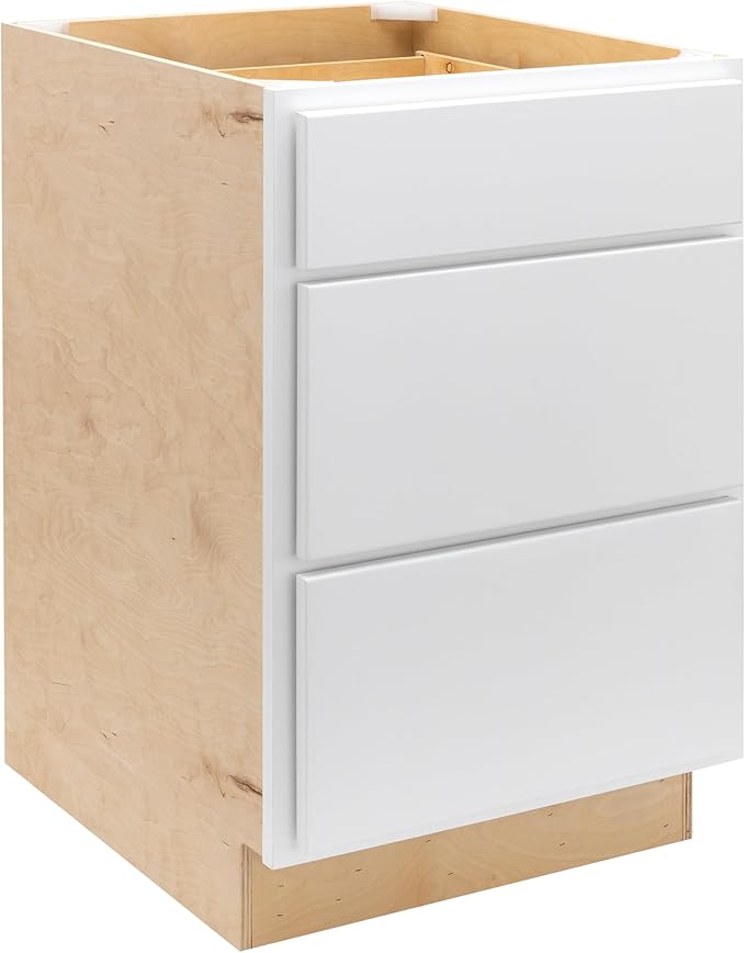 Quicklock RTA (Ready-to-Assemble) | Base Kitchen Cabinets - Shaker Style | Made in America (Pure White, 21" W x 34.5" H x 24" D 3 Drawer Pots and Pans)