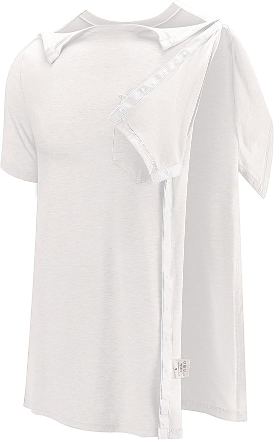 Poriff Men's Post Shoulder Surgery Recovery Shirts Full Tear Away Short Sleeve Snap Chemo Port Access Shirt