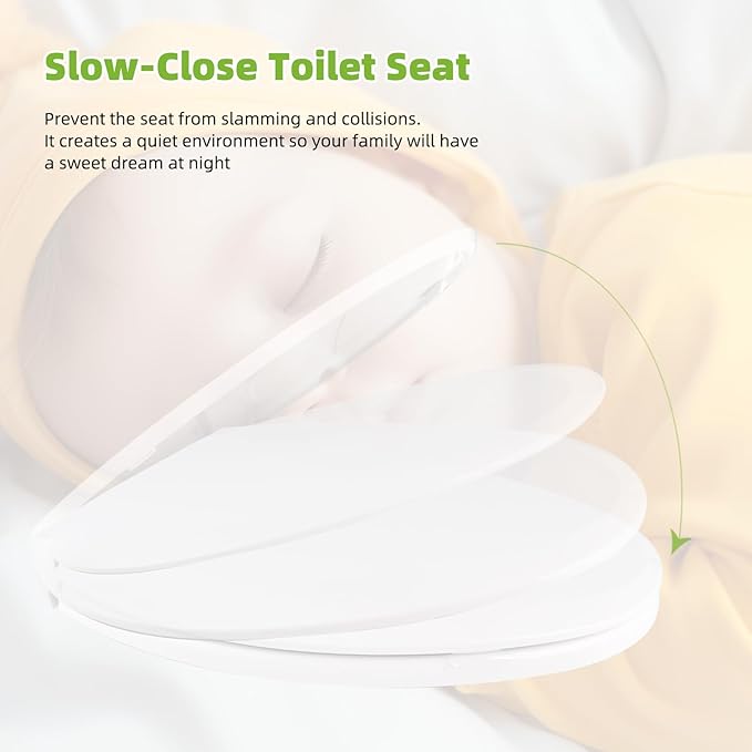 Round Toilet Seat Soft Close, 16.5" Standard Round Toilet Lid Replacement Compatible with TOTO/Kohler/Gerber/American Standard, Four Bumpers Never Loosen, 2-pack Toilet Bolts and Nuts, Cotton White